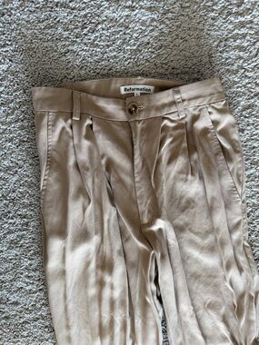 Reformation Womens Tan Pleated Dress Pants